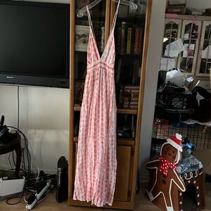 NWT Karma Highway Orange and White Maxi Dress Lace Up Tie Back